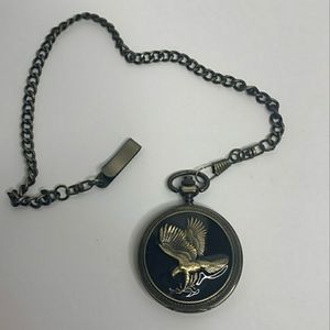 Antique Benrus Flying Eagle Pocket Watch | Brass With Chain | Clock Collectable